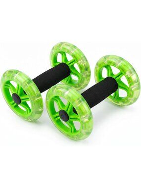 2 PCS Green Dual Ab Roller Wheels Set Non Slip Abdominal Core Workout Tool